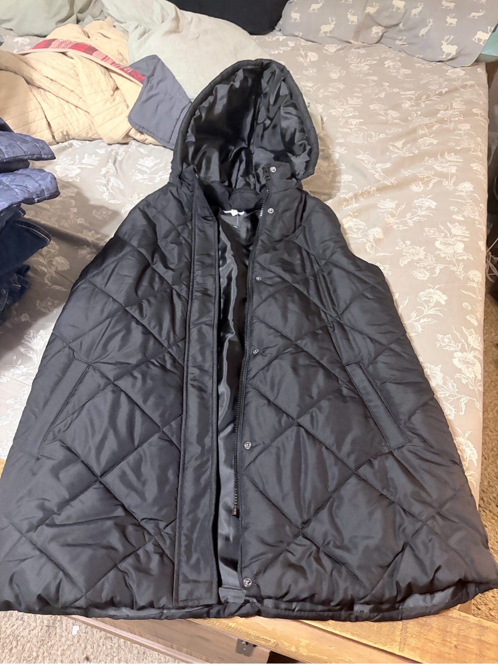 Maurices Black Quilted Hooded Coat